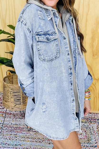 Denim Contrast Oversized Hooded Jacket