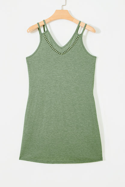 Solid Lace Trim V-Neck Sleeveless Mini Dress