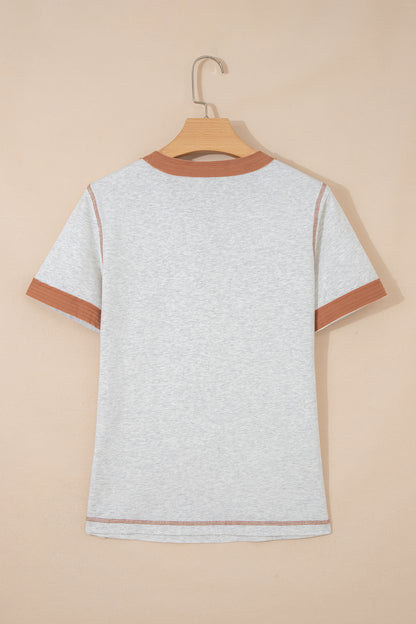 Colorblock Raw Seam Buttoned Henley Tee