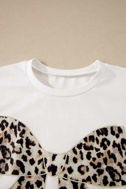 Leopard Bow Patched Short Sleeve T-Shirt Long Dress