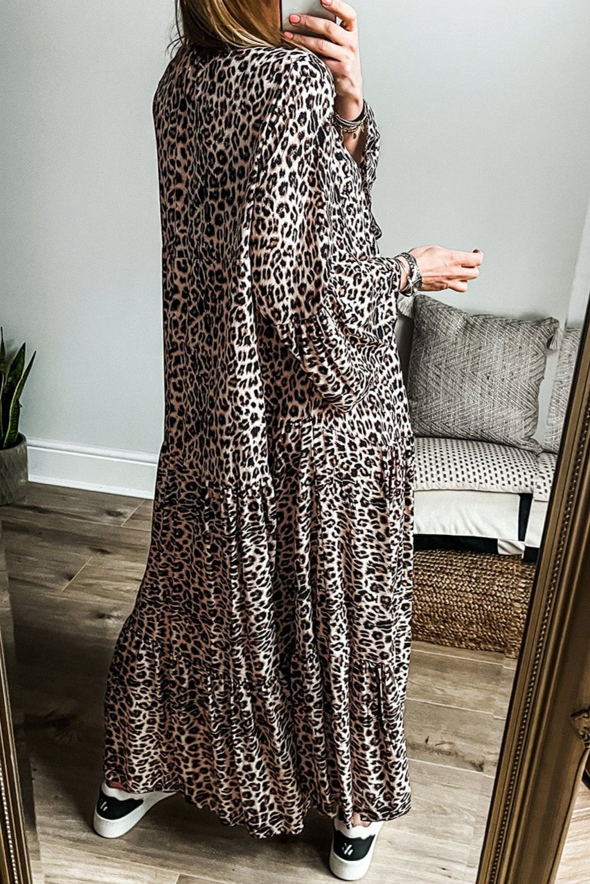 Leopard Wide Sleeve Maxi Dress