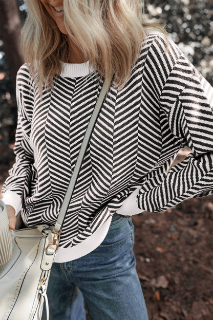 Herringbone Stripe Crewneck Sweater