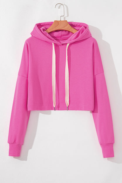 Solid Drop Shoulder Cropped Hoodie