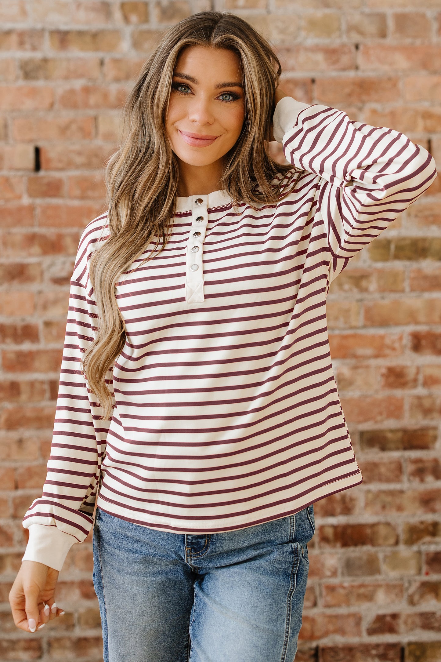 Stripe Long Sleeve Henley Top
