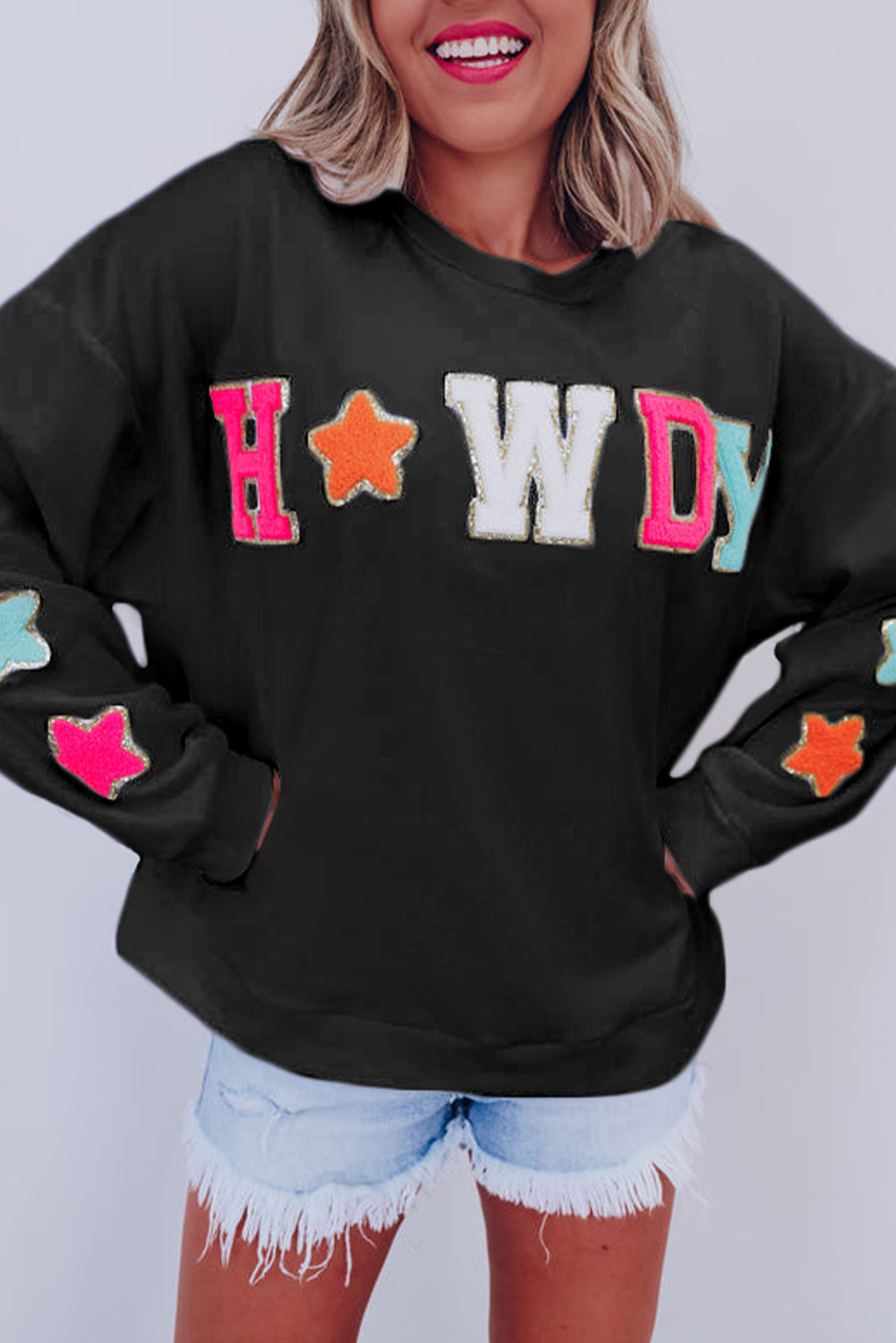 Sequin Howdy Star Patch Sweatshirt