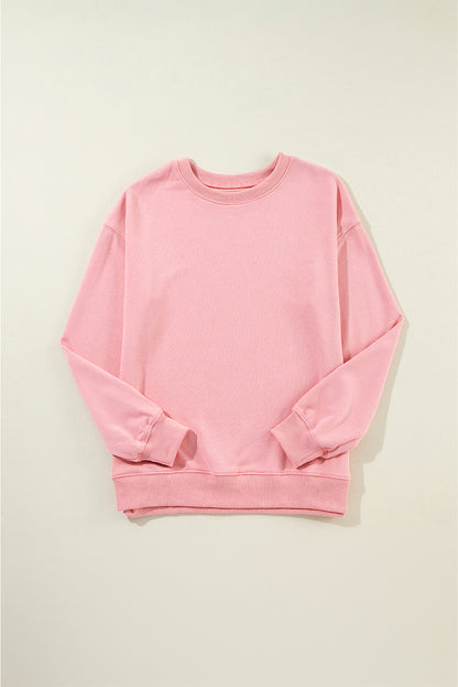 Solid Drop Shoulder Crewneck Pullover Sweatshirt