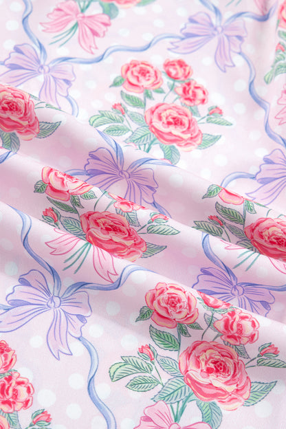 Floral Collared V-Neck Ruffle 3/4 Sleeve Shirt
