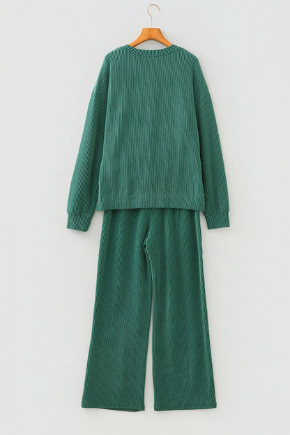Christmas Letter Print Corded Knit Top & Pants Set