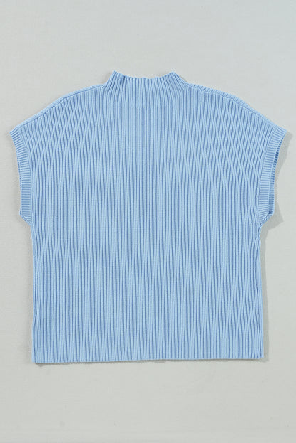 Ribbed Short Sleeve Pocketed Sweater