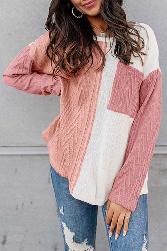 Colorblock Long Sleeve Pocketed Top