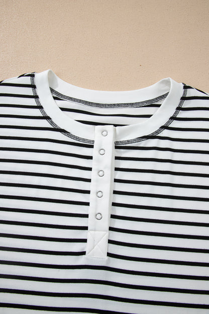 Stripe Cap Sleeve Henley Top & Shorts Set