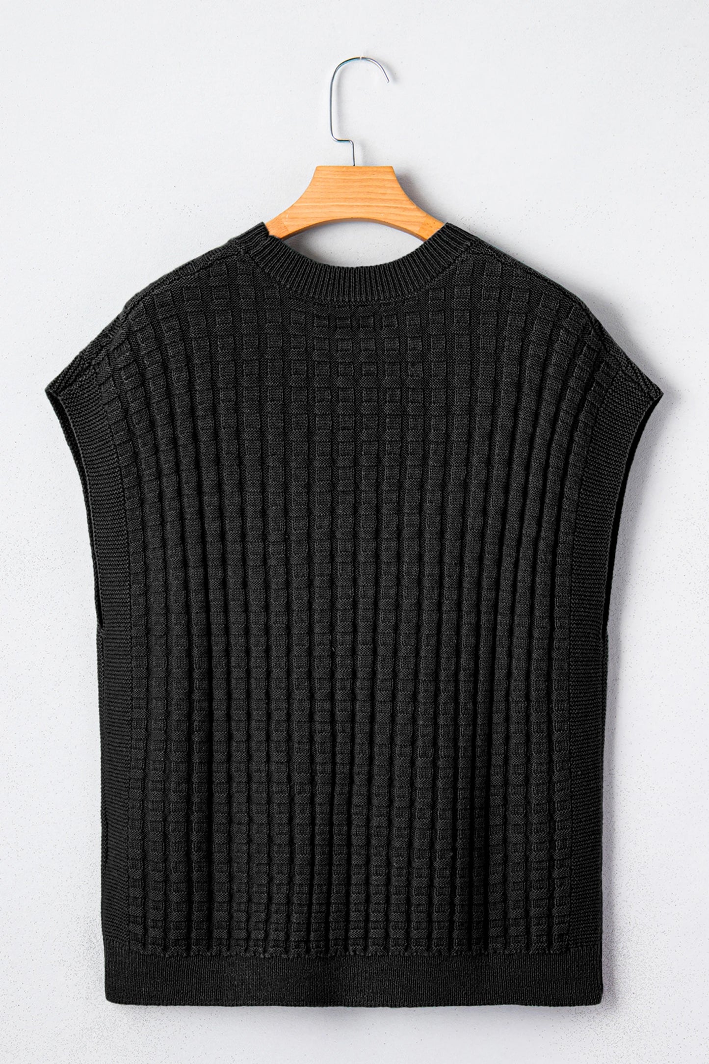 Solid Textured Round Neck Short Sleeve Sweater