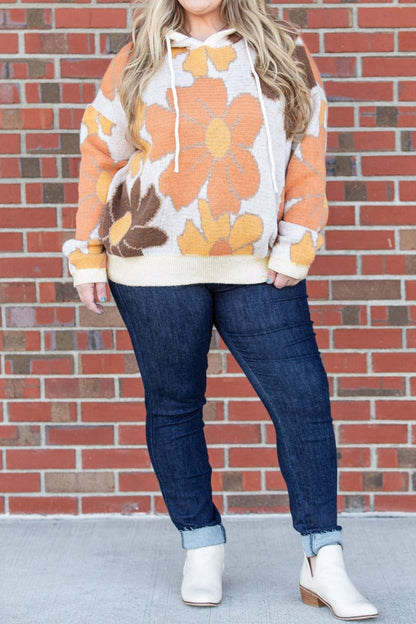 Floral Hooded Sweater Plus Size