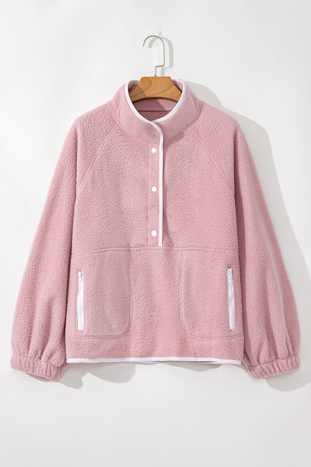 Fleece Half Buttoned Pocketed Sweatshirt