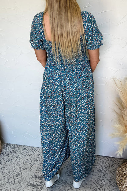 Boho Floral Puff Sleeve Jumpsuit