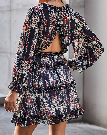 Floral Ruffle Open Back Dress