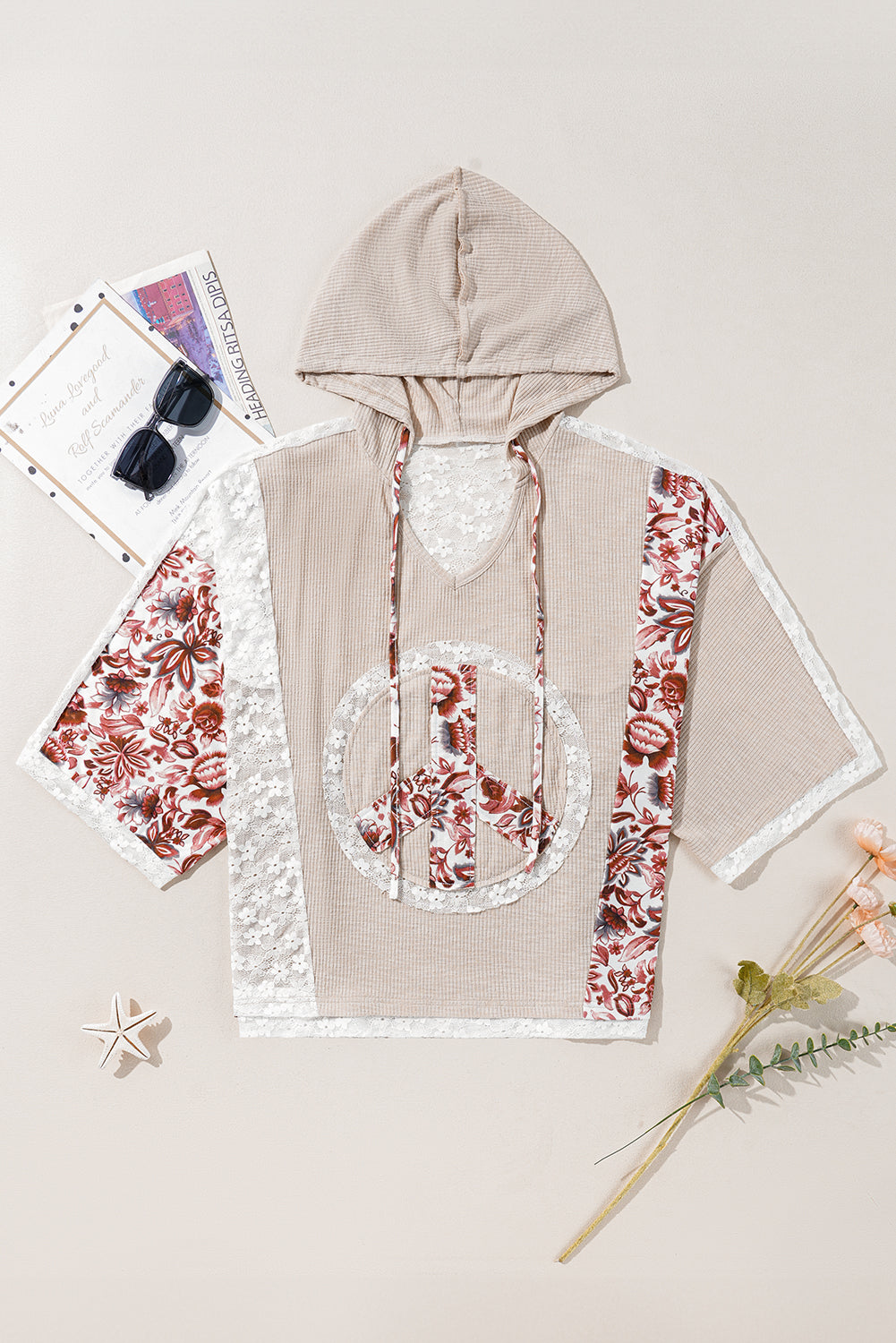 Plus Size Floral Peace Hooded Top