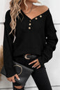 Chunky Waffle Buttoned V-Neck Sweater