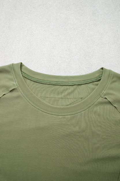 Solid Reverse Seam Paneling Long Sleeve Top