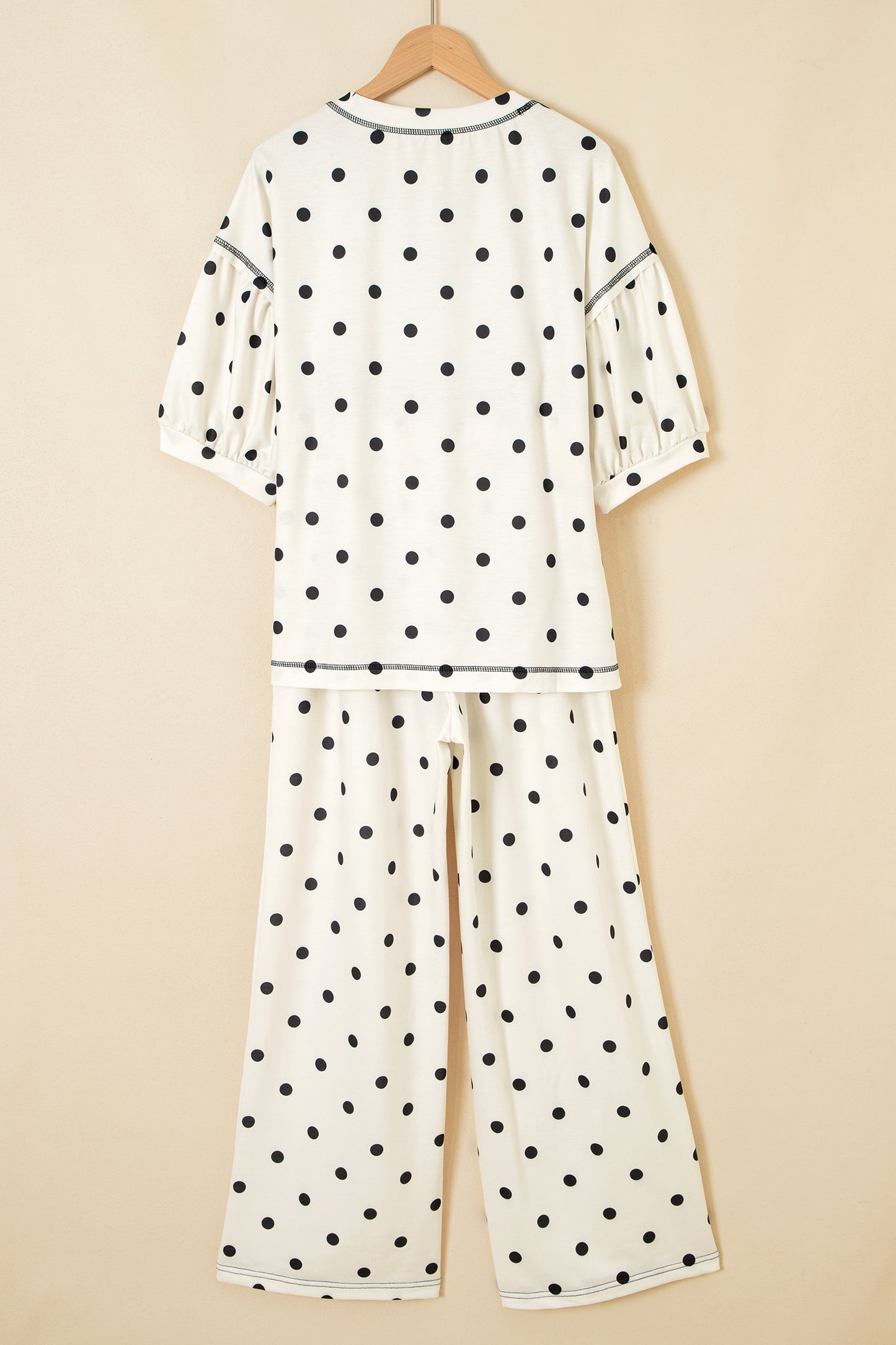 Polka Dot 3/4 Sleeve Top & Elastic Waist Pants Set