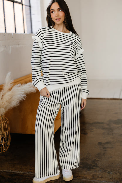 Stripe Ruffle Drop Shoulder Top and Pants Set