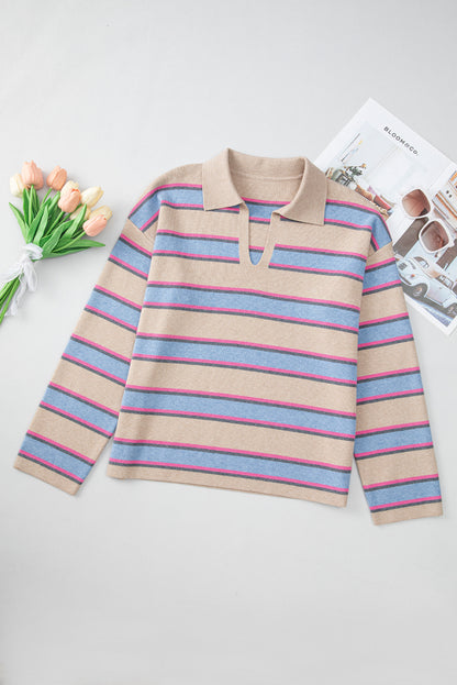 Stripe V-Neck Drop Shoulder Sweater