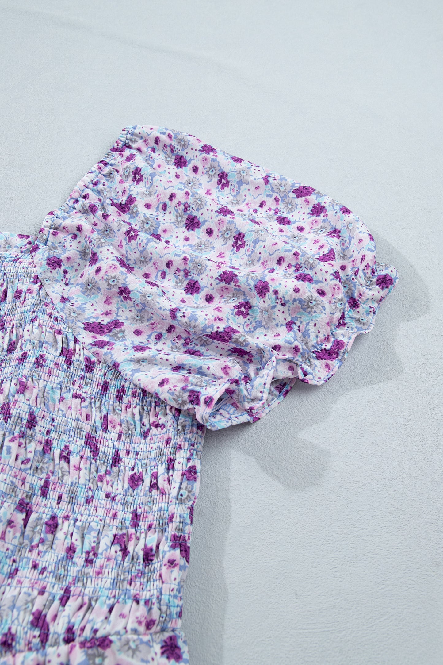 Plus Size Floral Smocked Square Neck Maxi Dress