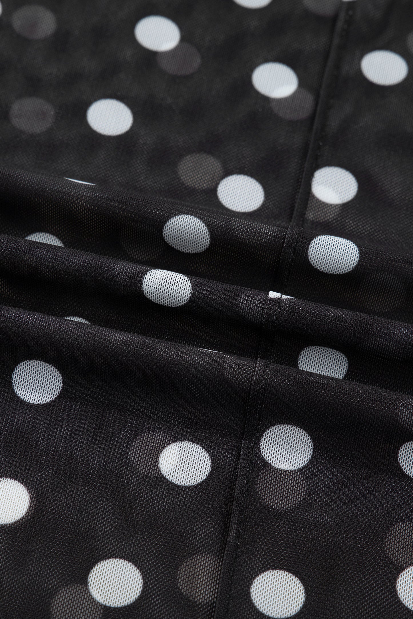 Polka Dot Mesh Mock Neck Long Sleeve Top