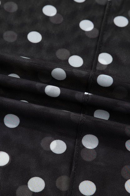 Polka Dot Mesh Mock Neck Long Sleeve Top