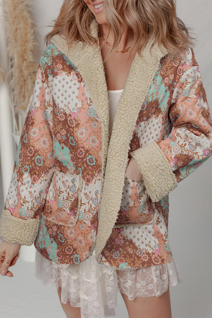 Floral Sherpa Lined Hooded Jacket