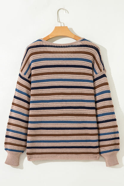Stripe Drop Shoulder Round Neck Sweater