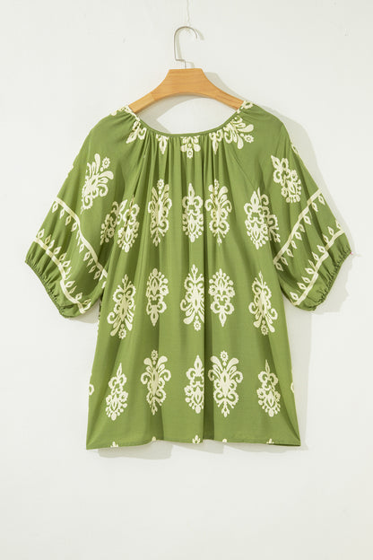 Plus Size Boho Floral Boho Notch V-Neck Top