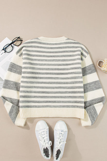 Stripe Drop Shoulder Crewneck Sweater