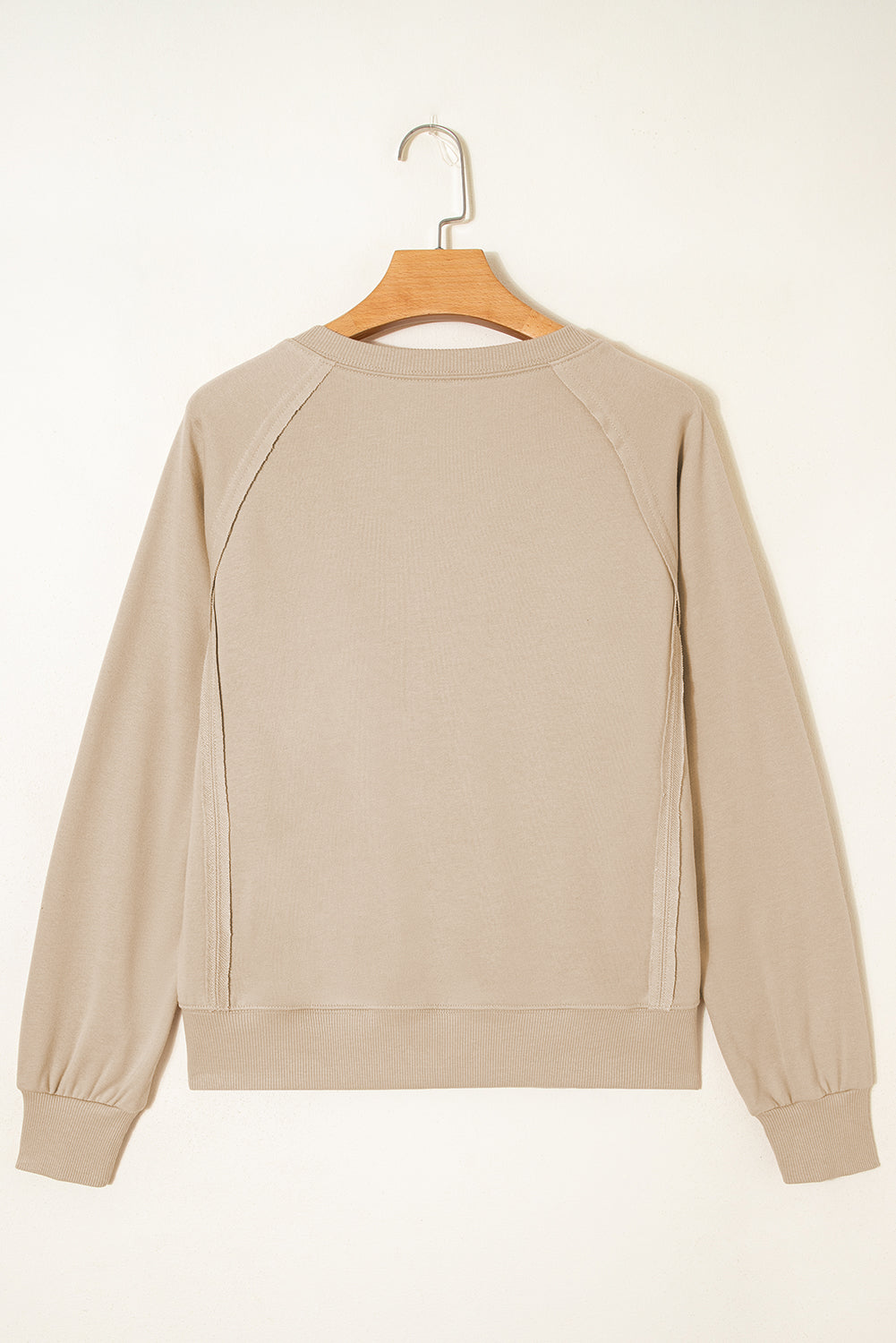 Solid Raw Edge Raglan Sleeve Side Slit Sweatshirt