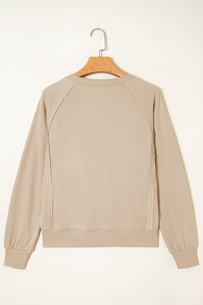Solid Raw Edge Raglan Sleeve Side Slit Sweatshirt