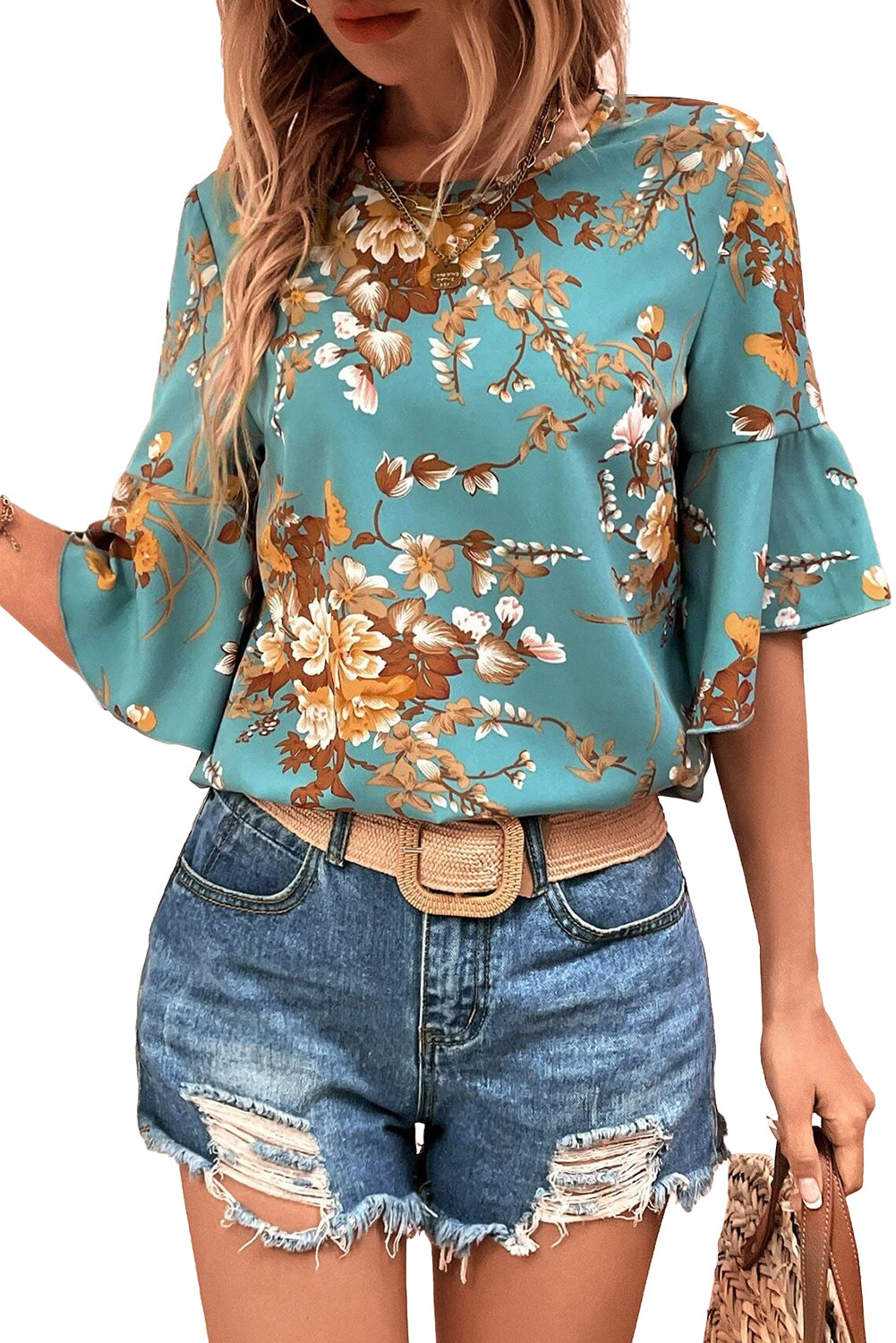 Floral Flare Sleeve Blouse