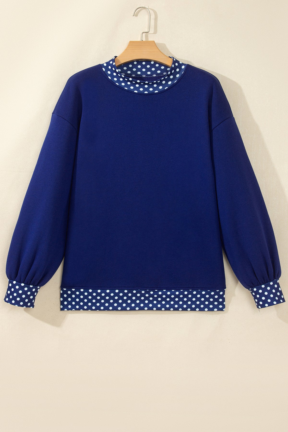 Polka Dot Contrast Trim Mock Neck Sweatshirt