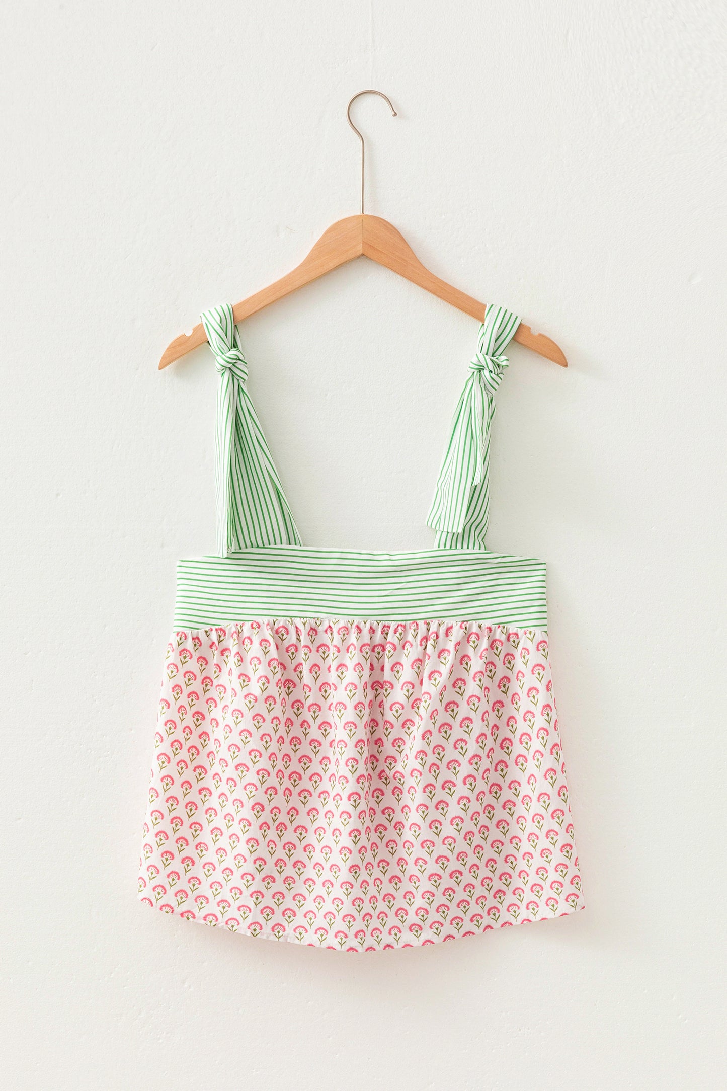 Floral Stripe Tie Strap Babydoll Tank Top