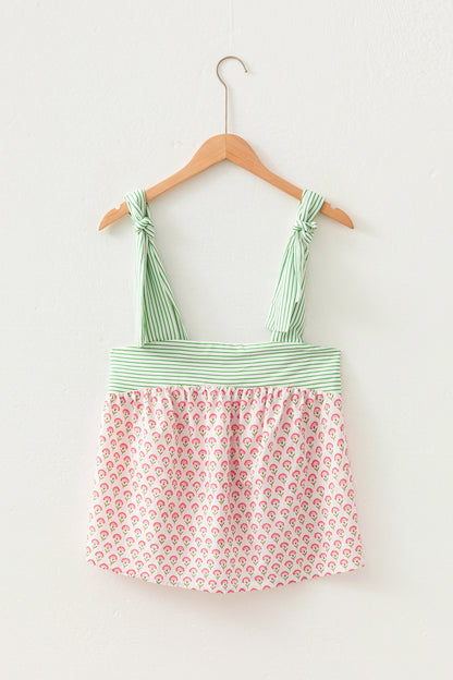 Floral Stripe Tie Strap Babydoll Tank Top