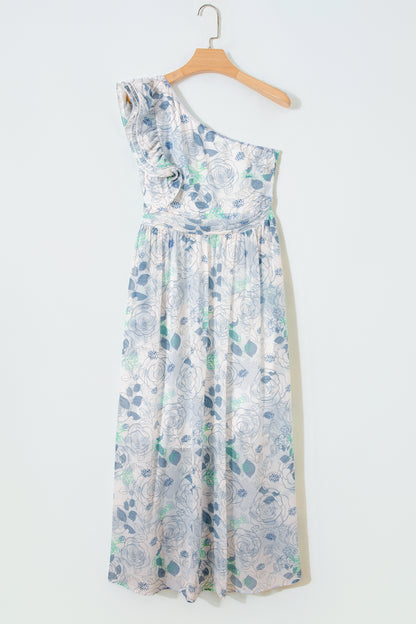 Floral Ruffle One Shoulder Maxi Dress