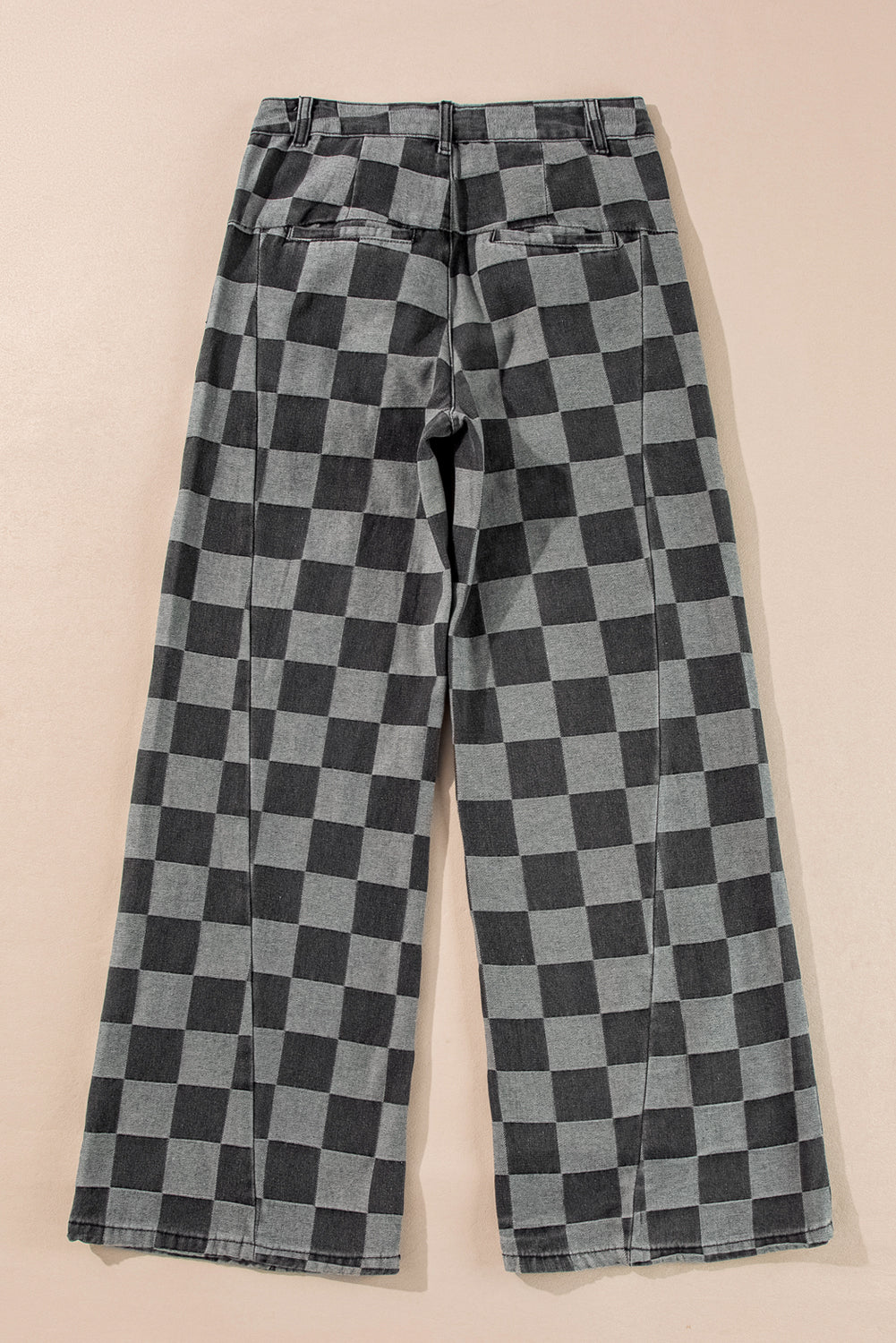 Checker Denim Wide Leg Jeans