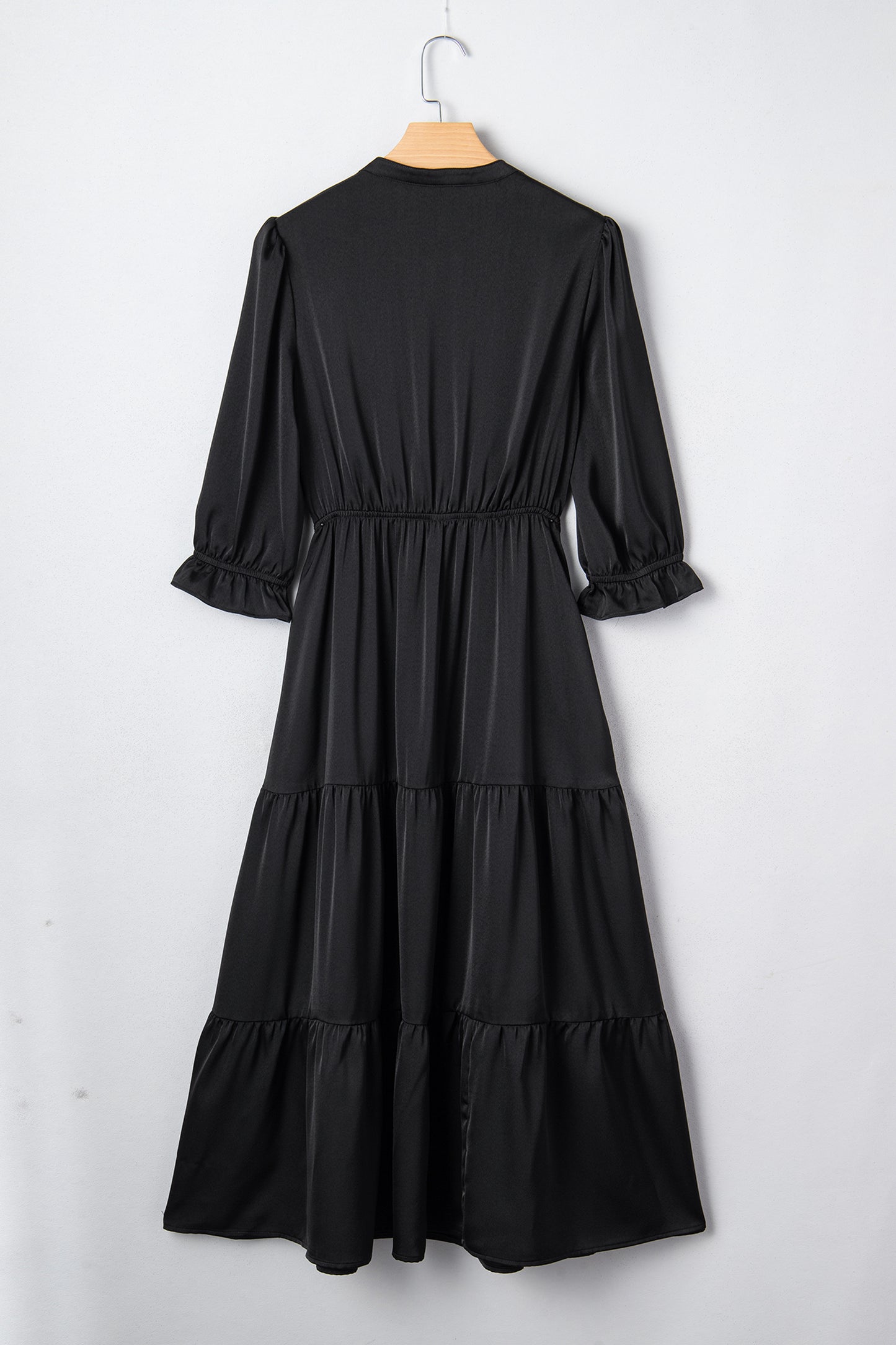 Flounced 3/4 Sleeve Tiered Maxi Dress