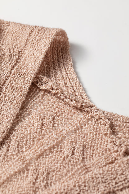 Solid Hollowed Knit Drop Shoulder Open Cardigan