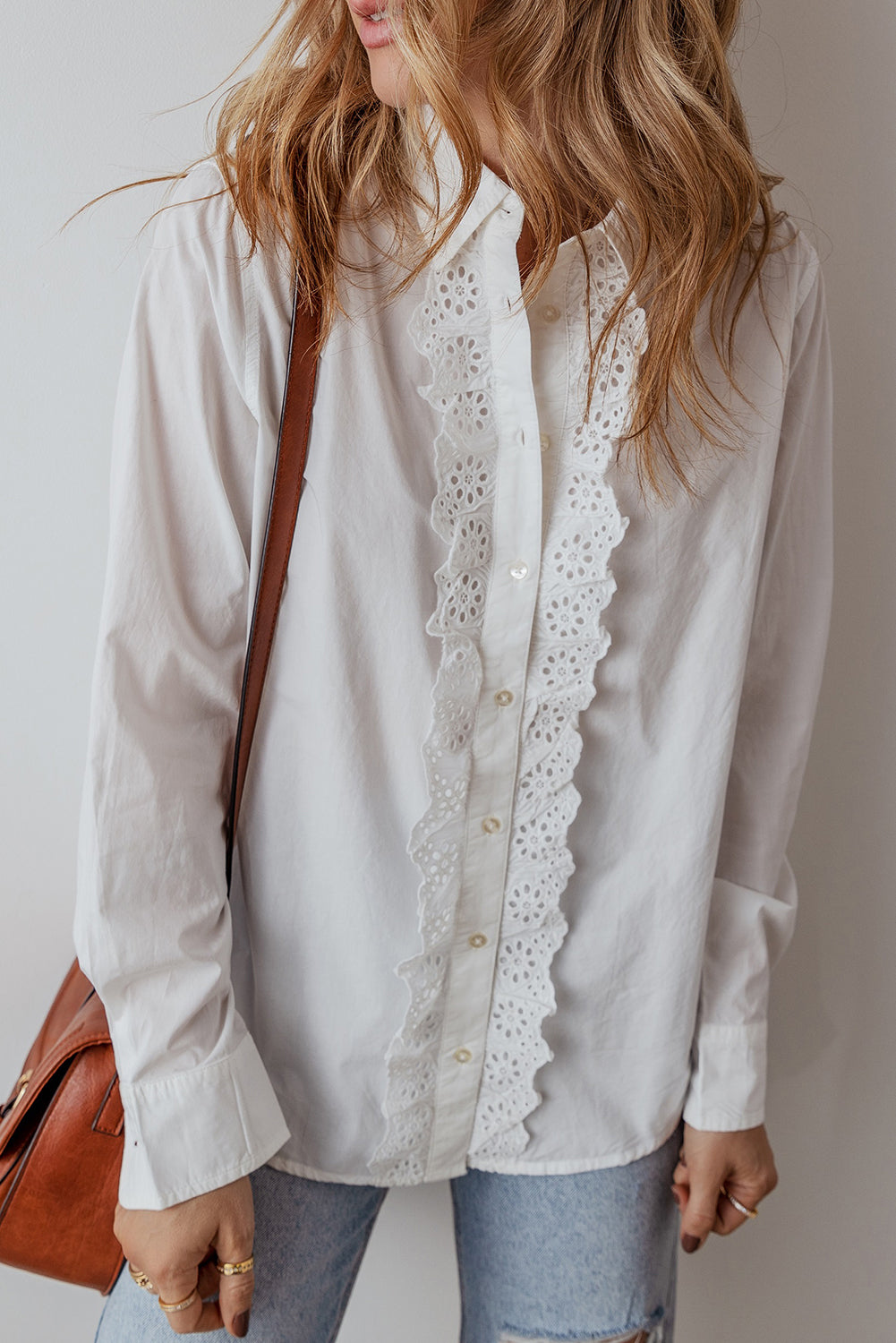 Lace Crochet Trim Buttoned Shirt