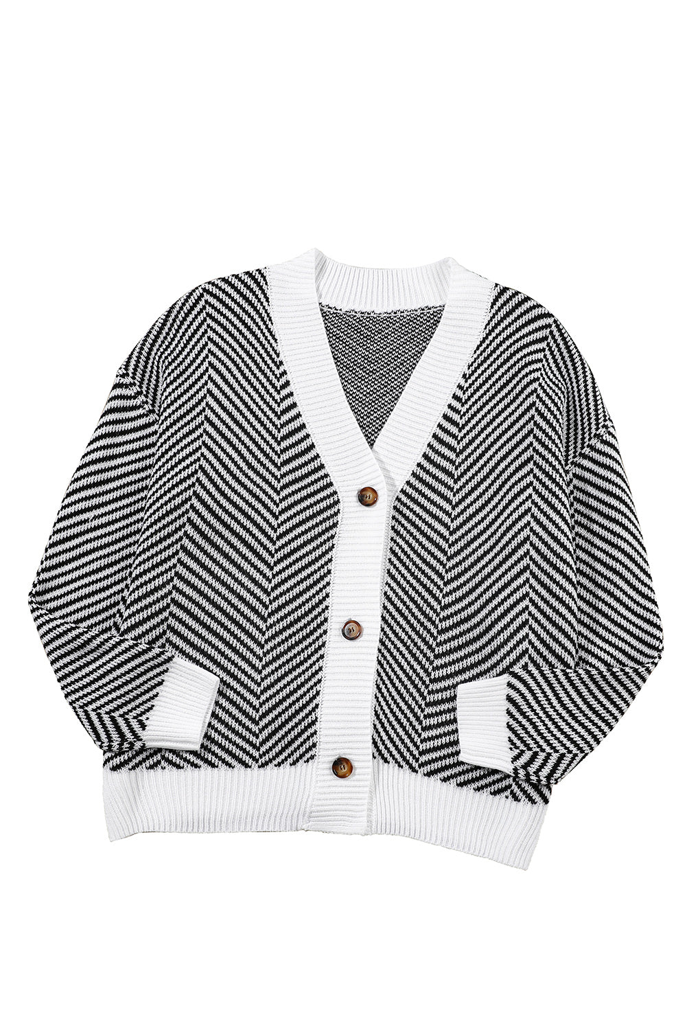 Chevron Stripe Buttoned Sweater Cardigan