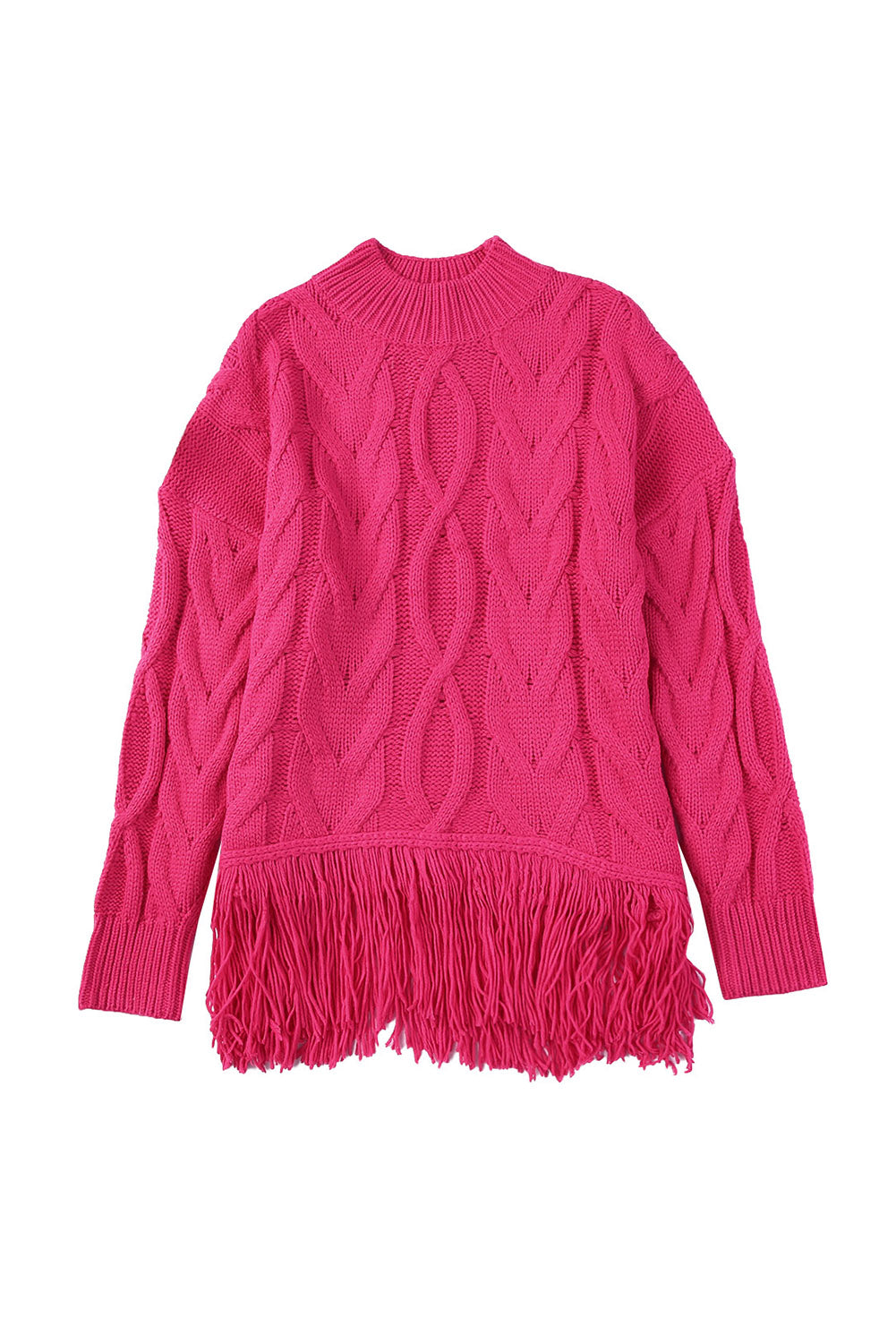 Cable Tassel Mock Neck Sweater