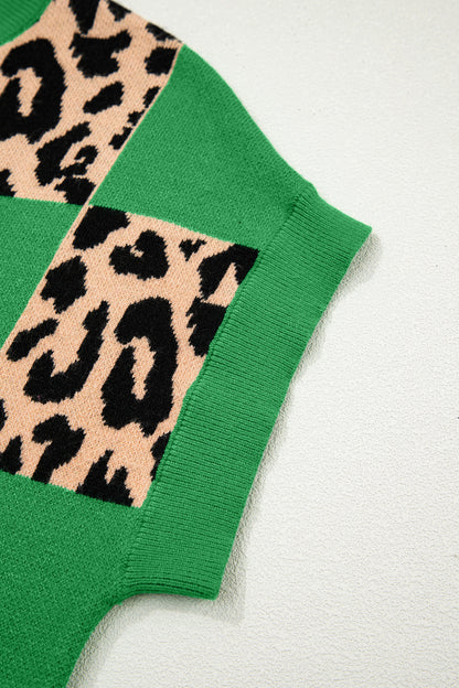 Leopard Checker Short Sleeve Knit Sweater
