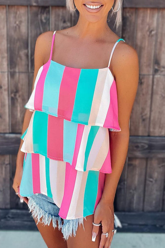 Stripe Tiered Ruffle Tank Top