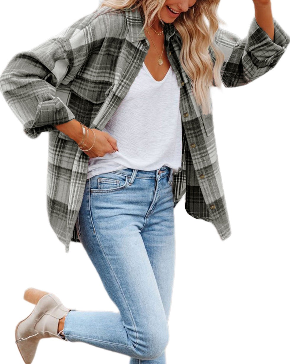 Plaid Flap Pockets Shacket