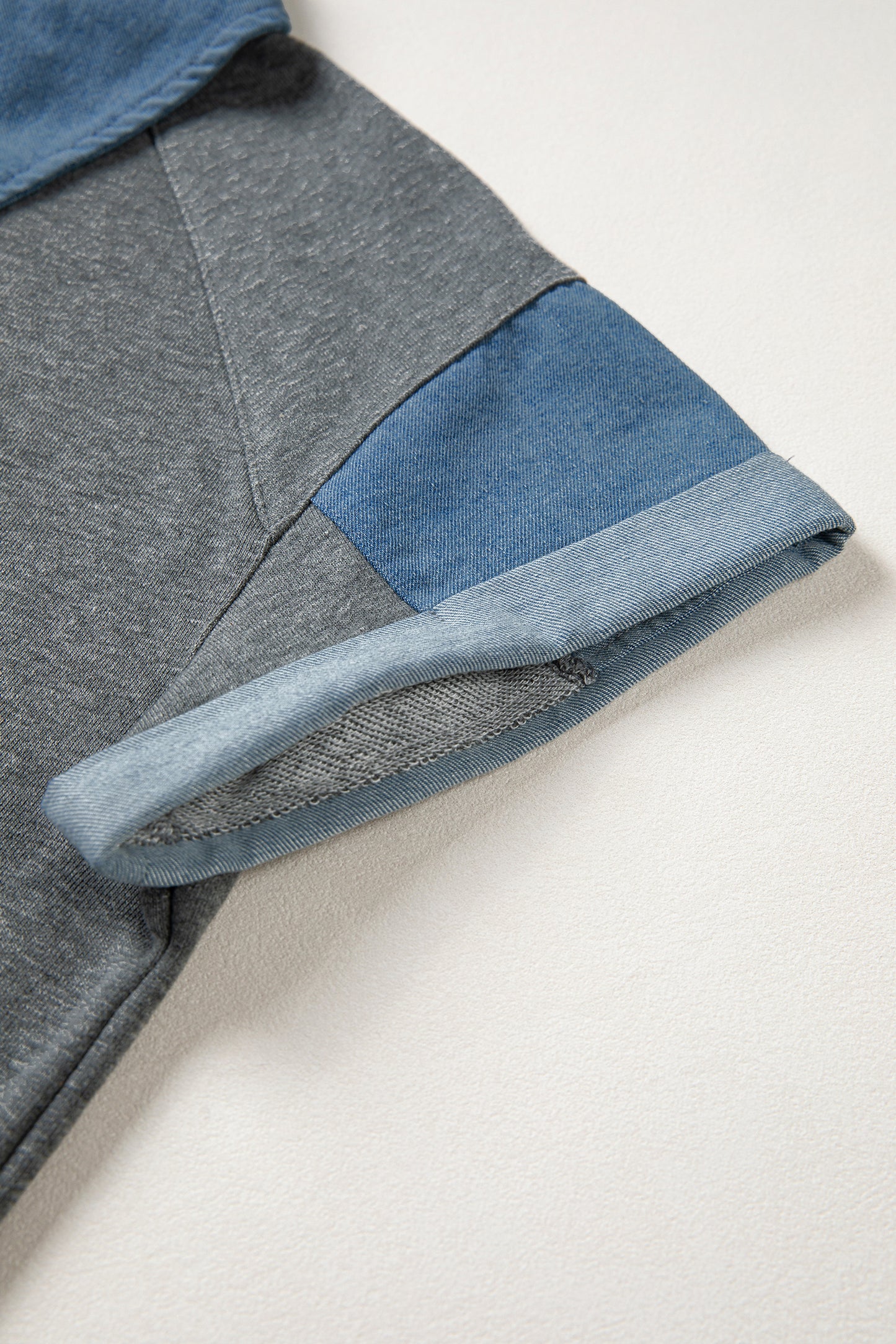 Colorblock Denim Patchwork Shirt Collar Blouse